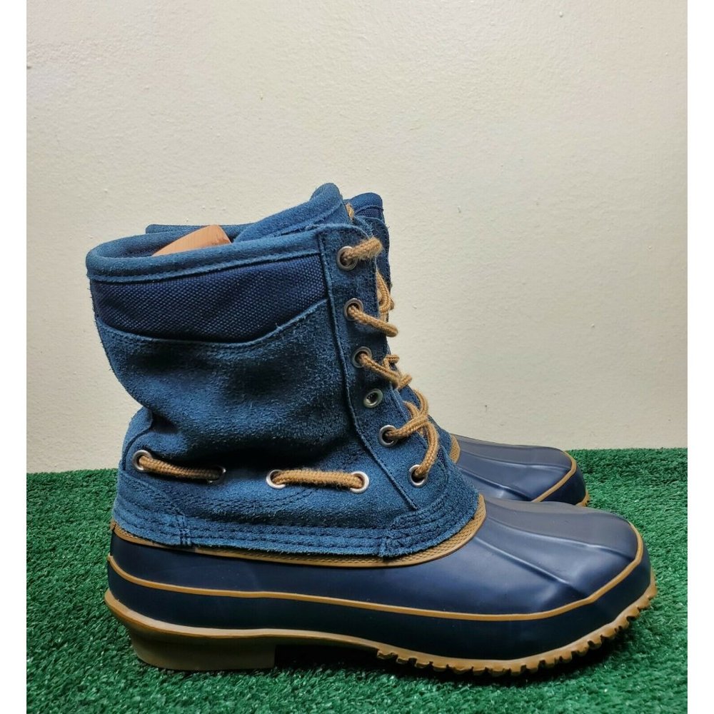 G.H. Bass Women Bass Bean Duck Boots Blue Leather Faux Fur Lined Lace Up 8 M